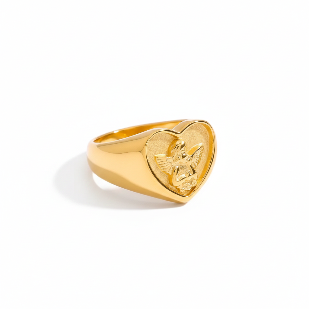 Vintage Cherub Hart Ring | Verguld & Verzilverd Engelen Ring | Waterdichte Chunky Esthetische Statement Sieraden