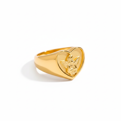 Vintage Cherub Hart Ring | Verguld & Verzilverd Engelen Ring | Waterdichte Chunky Esthetische Statement Sieraden