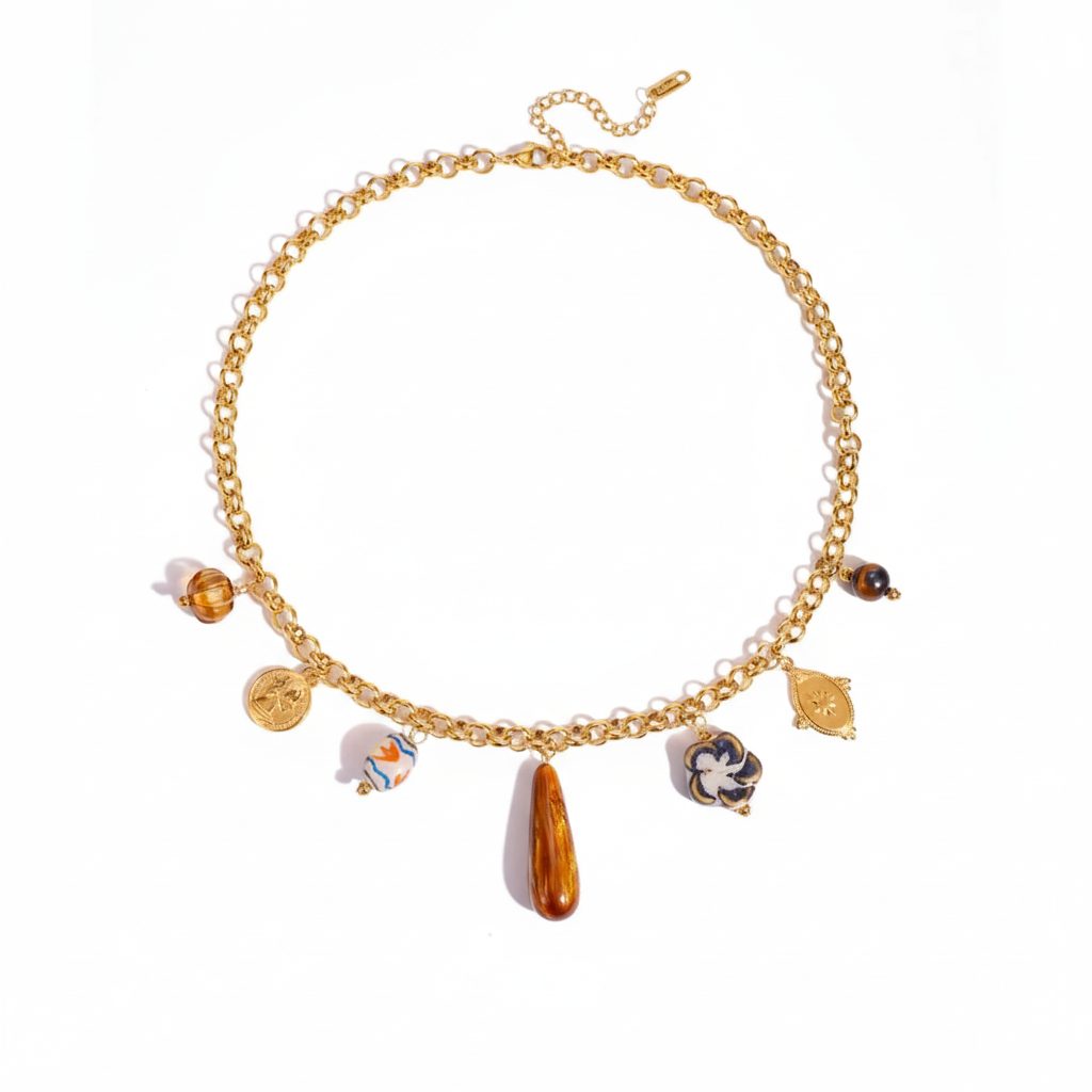 Vintage Agaat Hars Hanger 18K Vergulde Charm Ketting Collectie – Waterdichte, Vlekbestendige Statement Sieraden