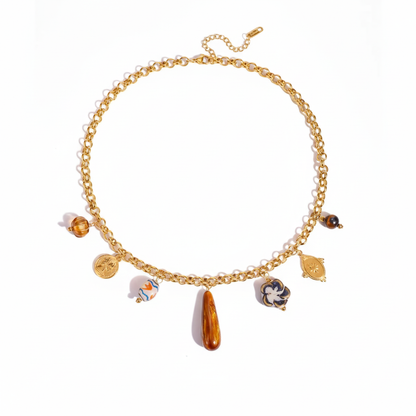 Vintage Agaat Hars Hanger 18K Vergulde Charm Ketting Collectie – Waterdichte, Vlekbestendige Statement Sieraden