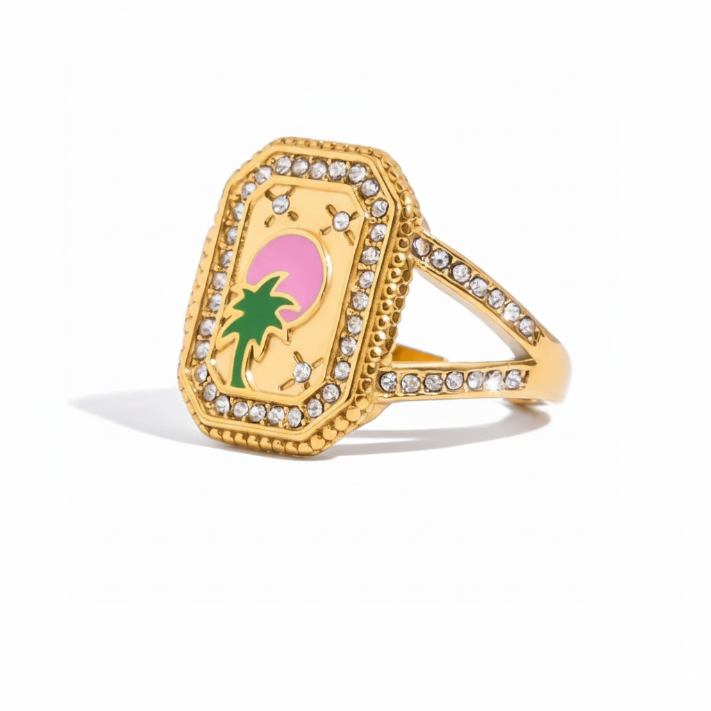 18K Gold Plated Enamel Signet Rings for Women – Waterproof & Tarnish-Free Jewellery & Jewelry