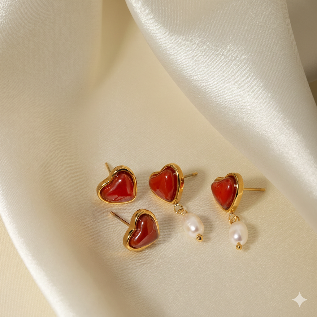 18K Gold Plated Heart Pearl Drop Earrings – Waterproof Tarnish-Free Romantic Jewelry for Women