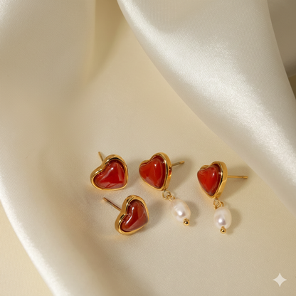 18K Gold Plated Heart Pearl Drop Earrings – Waterproof Tarnish-Free Romantic Jewelry for Women