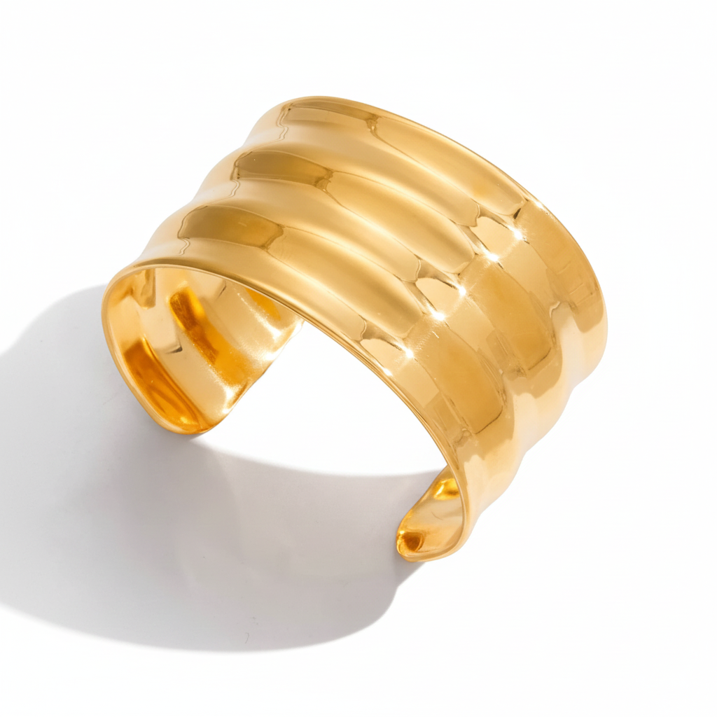 Gold Plated Statement Bangle Bracelet for Women | Waterproof & Tarnish-Free Modern Jewelry