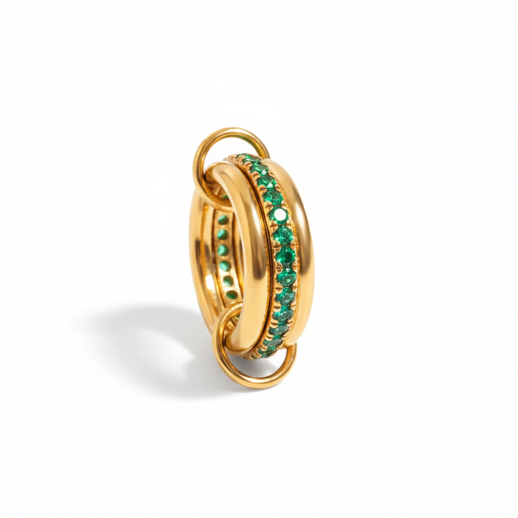 Luxe Meerlaagse Gouden Ring met Gekleurde Zirkoonstenen – Wit, Groen, Roze & Blauw | Verstelbare Stapelbare Modering