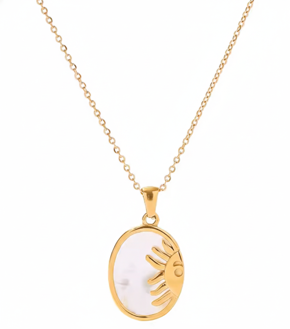Gouden Parelmoer Zon Maan Ketting | Waterdichte Hemelse Sieraden