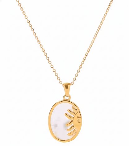 Gouden Parelmoer Zon Maan Ketting | Waterdichte Hemelse Sieraden