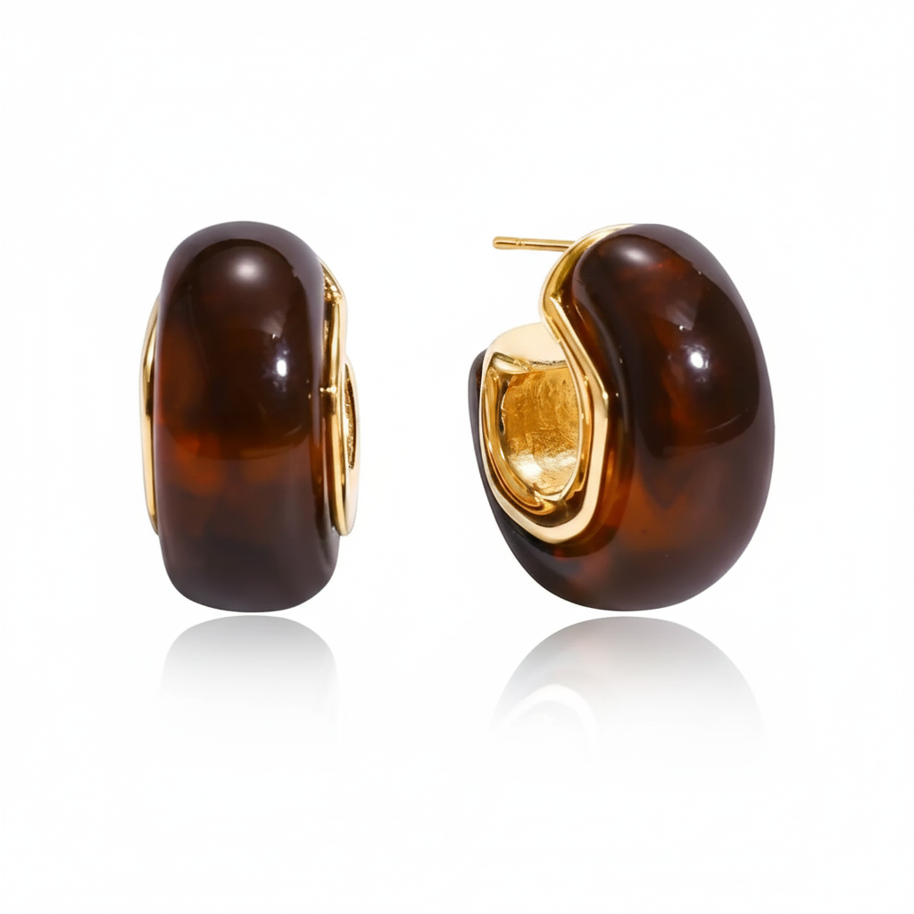 Vintage C Shape Resin Stud Earrings For Women 18K Gold Plated Stainless Steel Earrings Simple Fashion Jewelry Gift 2025