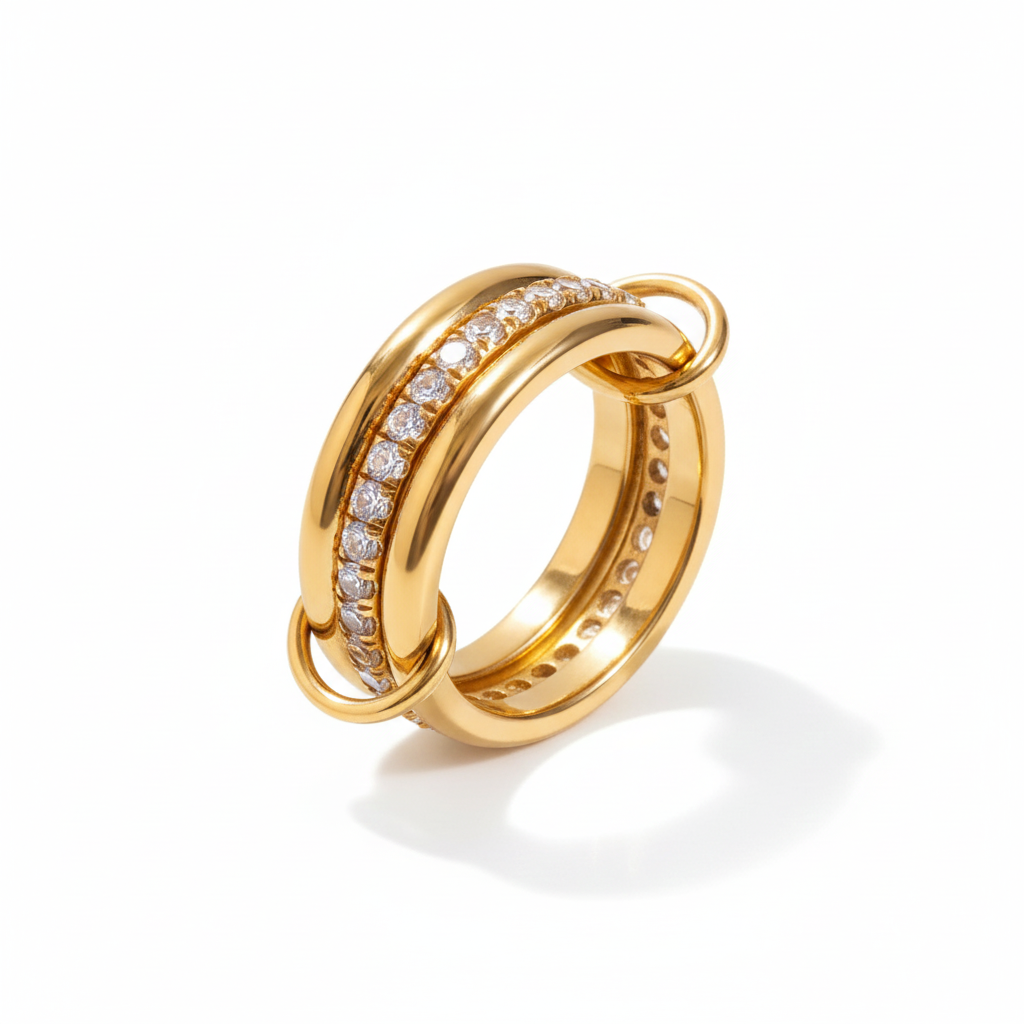 Luxe Meerlaagse Gouden Ring met Gekleurde Zirkoonstenen – Wit, Groen, Roze & Blauw | Verstelbare Stapelbare Modering