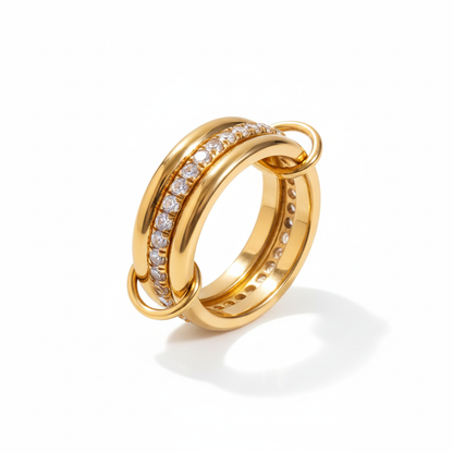 Luxe Meerlaagse Gouden Ring met Gekleurde Zirkoonstenen – Wit, Groen, Roze & Blauw | Verstelbare Stapelbare Modering