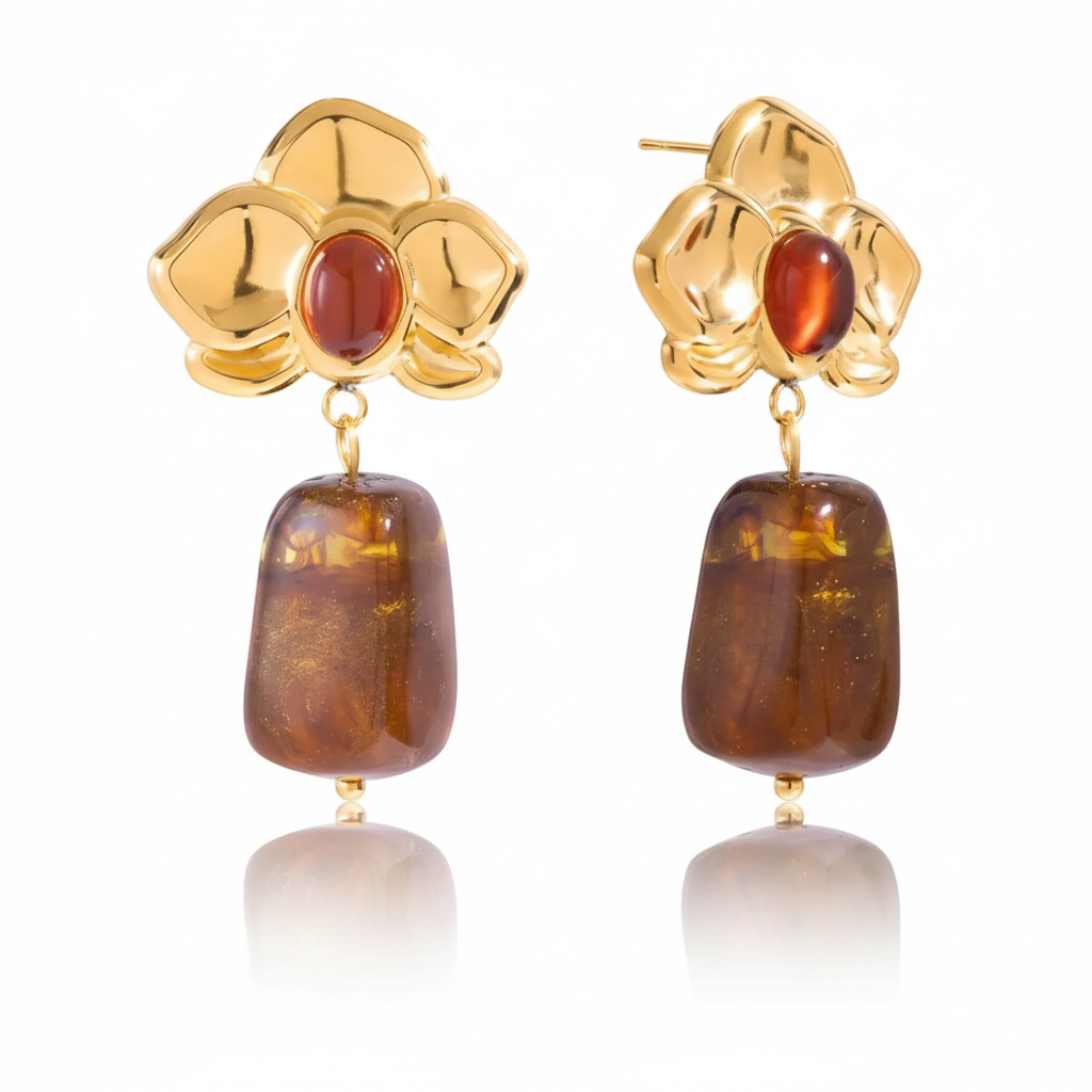 18K Gold Plated Resin Stone Earrings Set – Waterproof Tarnish-Free Modern Statement Jewelry for Women