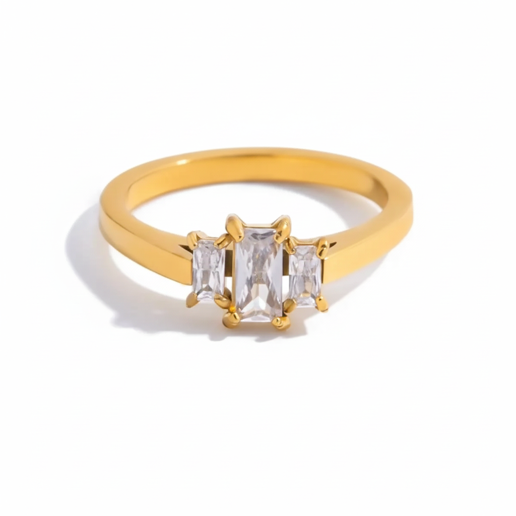 18K Gold Plated Crystal Ring Set – Waterproof, Tarnish-Free Minimalist Statement Jewellery