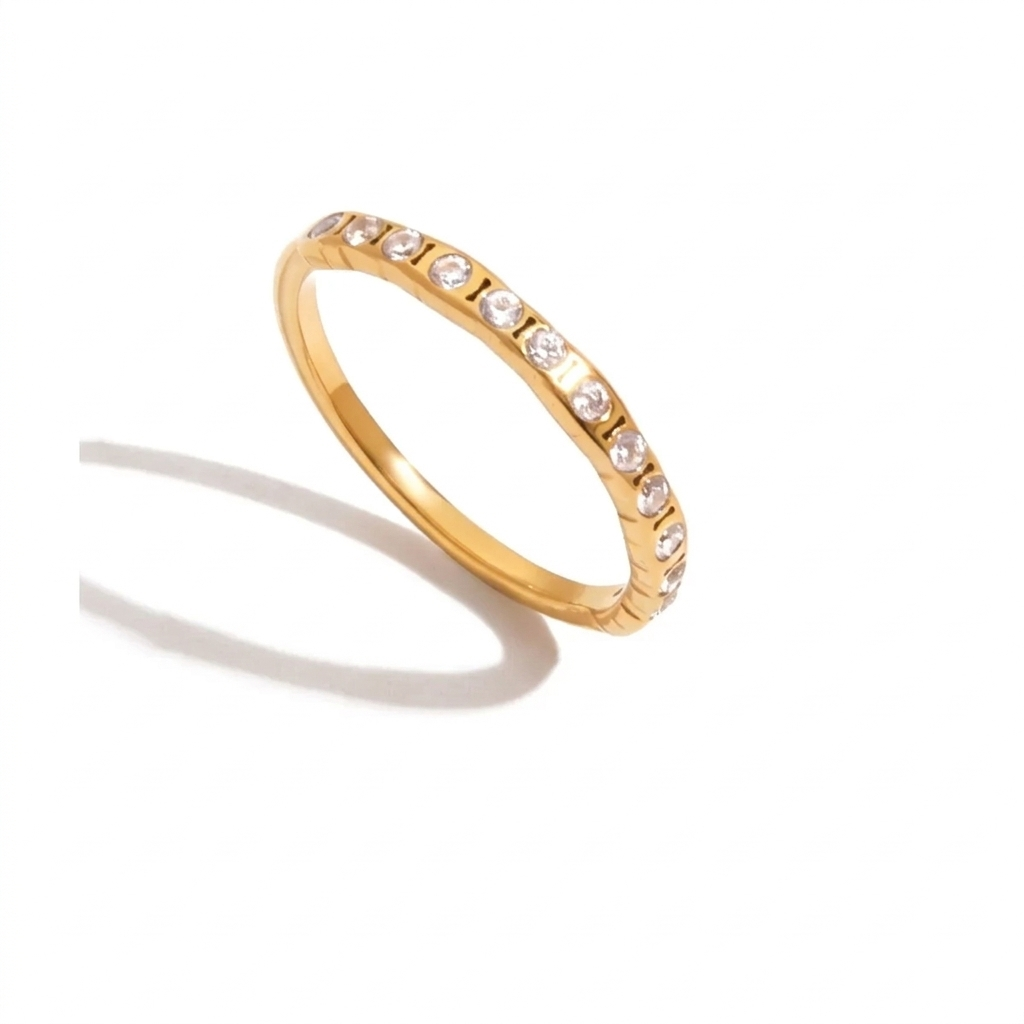 18K Gold Plated Crystal Ring Set of 6 | Waterproof Stackable Ring Stack | CZ Diamond Style Gold Ring Collection