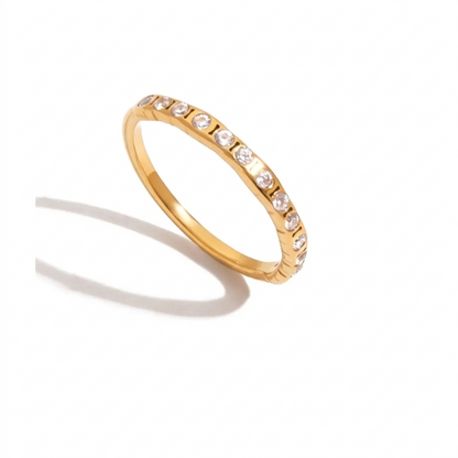 18K Gold Plated Crystal Ring Set of 6 | Waterproof Stackable Ring Stack | CZ Diamond Style Gold Ring Collection