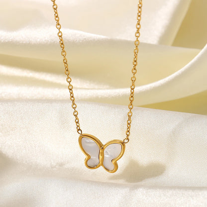 Vergulde Parelmoer Vlinder Ketting | Fijn Roestvrijstalen Waterdichte Hanger Sieraden
