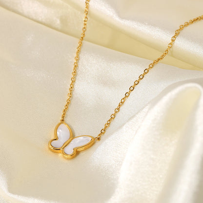 Vergulde Parelmoer Vlinder Ketting | Fijn Roestvrijstalen Waterdichte Hanger Sieraden