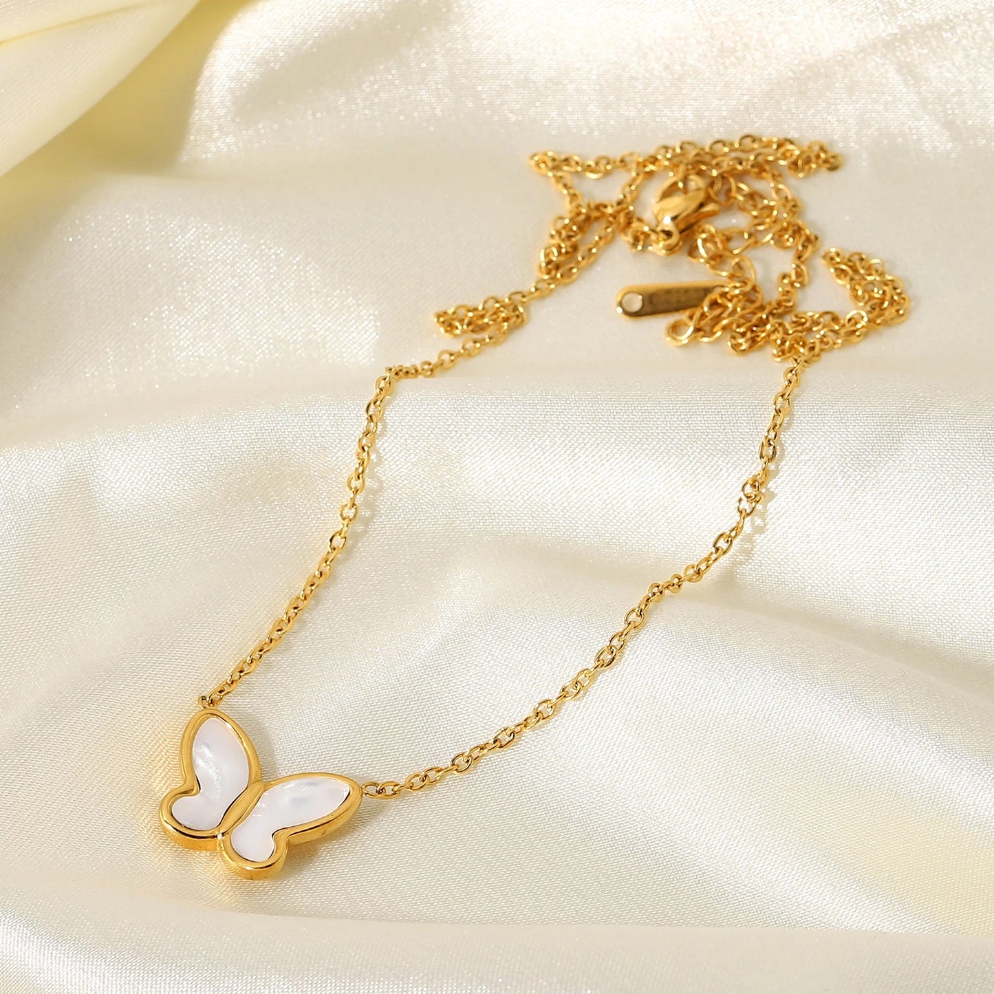 Vergulde Parelmoer Vlinder Ketting | Fijn Roestvrijstalen Waterdichte Hanger Sieraden