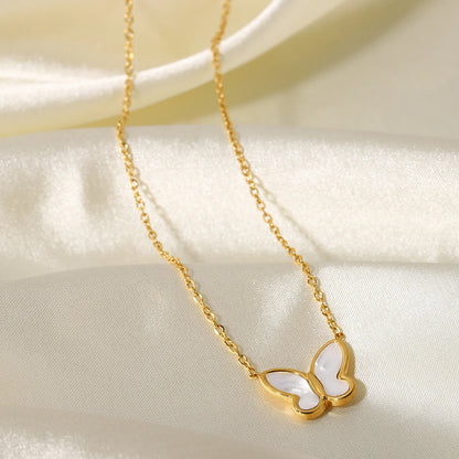 Vergulde Parelmoer Vlinder Ketting | Fijn Roestvrijstalen Waterdichte Hanger Sieraden