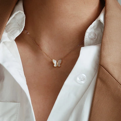 Vergulde Parelmoer Vlinder Ketting | Fijn Roestvrijstalen Waterdichte Hanger Sieraden