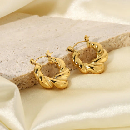 Gedraaide Chunky Hoop Oorbellen voor Dames – Vergulde Waterdichte Roestvrijstalen Sieraden die niet verkleuren