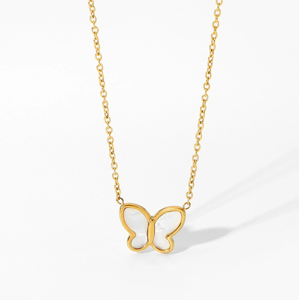 Vergulde Parelmoer Vlinder Ketting | Fijn Roestvrijstalen Waterdichte Hanger Sieraden