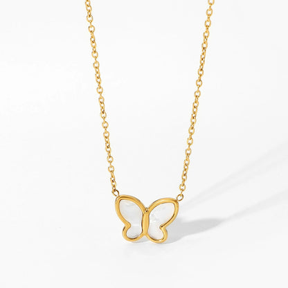 Vergulde Parelmoer Vlinder Ketting | Fijn Roestvrijstalen Waterdichte Hanger Sieraden