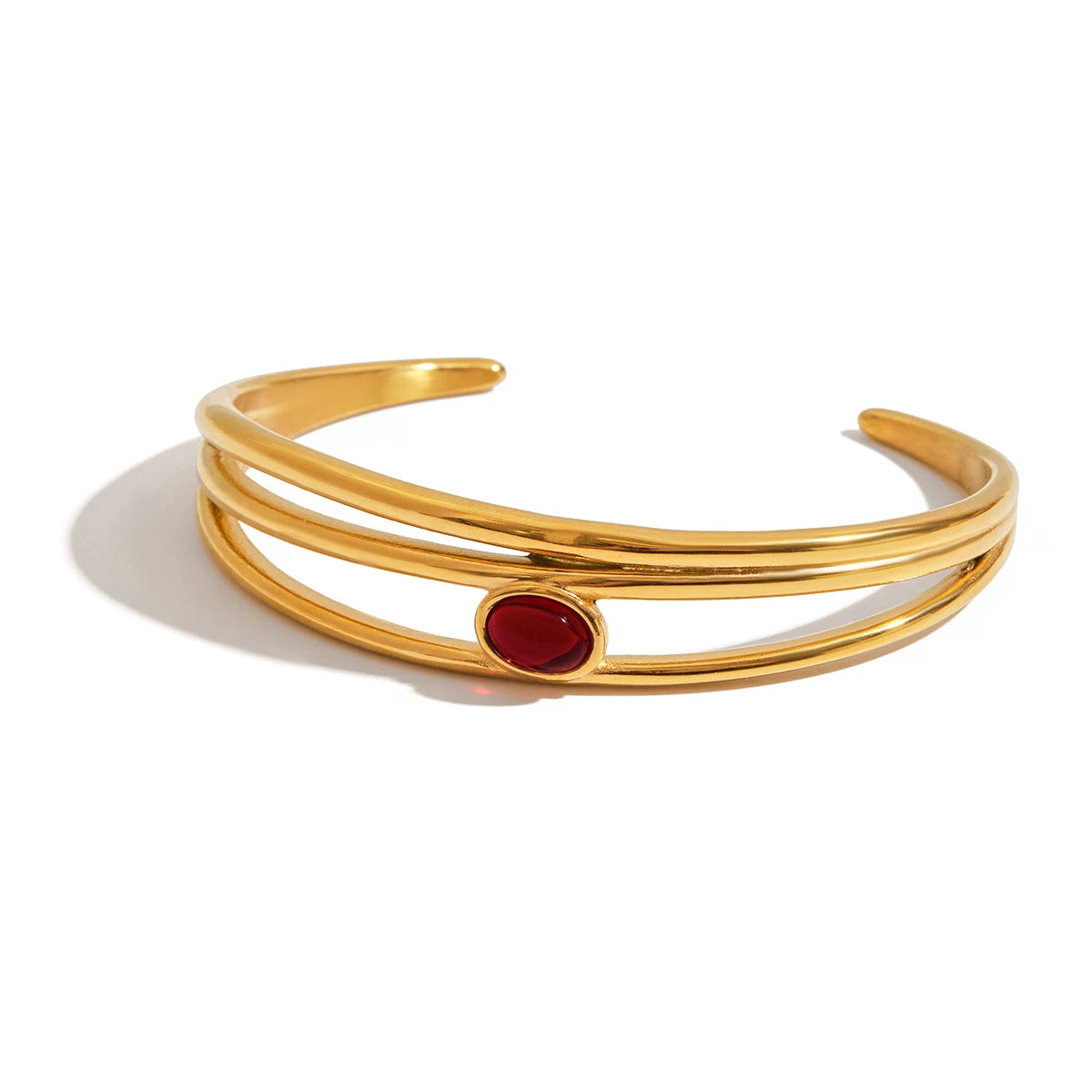 Gold Red Stone Bangle Bracelet for Women | Waterproof Gold Plated Statement Jewellery