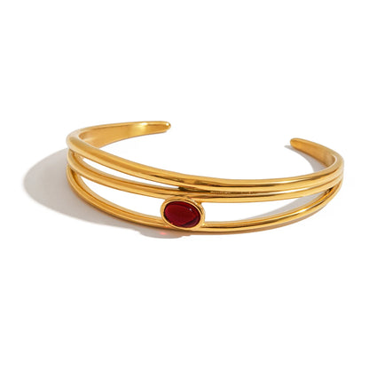 Gold Red Stone Bangle Bracelet for Women | Waterproof Gold Plated Statement Jewellery