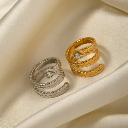 18K Gold Plated Snake Wrap Ring with Crystal – Adjustable, Waterproof & Tarnish-Free (Gold & Silver)