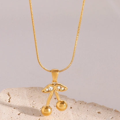 18K vergulde kersenketting & oorbellen set – waterdichte & aanslagvrije sieraden voor dames