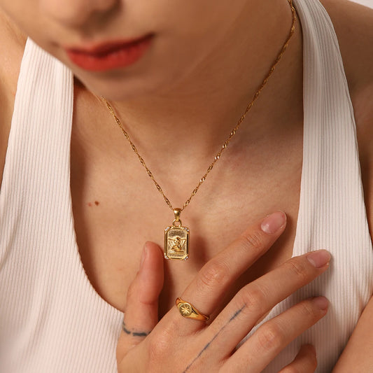 Gouden Evil Eye Rechthoek Talisman Ketting | Bescherming & Statement Sieraad