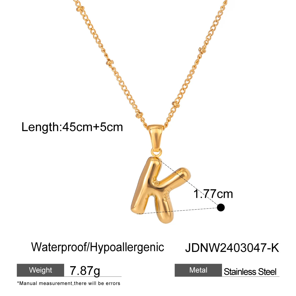 18K Gold Balloon Bubble Necklace | Minimalist Initial Letter Pendant | Stainless Steel Women’s Fashion Jewelry