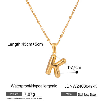 18K Gold Balloon Bubble Necklace | Minimalist Initial Letter Pendant | Stainless Steel Women’s Fashion Jewelry