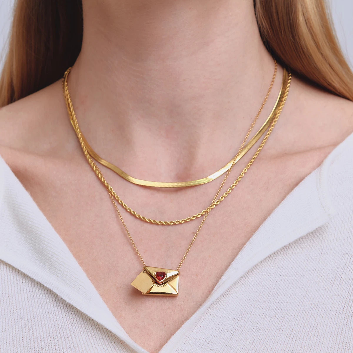 18K Vergulde Liefdesbrief Envelop Ketting | Romantische Hart Hanger Ketting