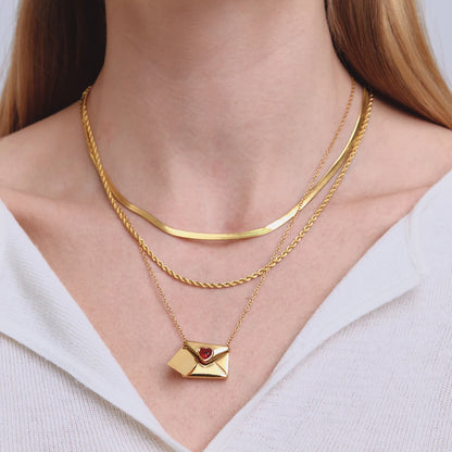 18K Vergulde Liefdesbrief Envelop Ketting | Romantische Hart Hanger Ketting