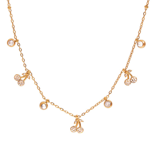 Witte Strass Kers Hanger Ketting Voor Cadeau 18K Verguld Roestvrij Staal Elegante Luxe Bedel Hanger Sieraden