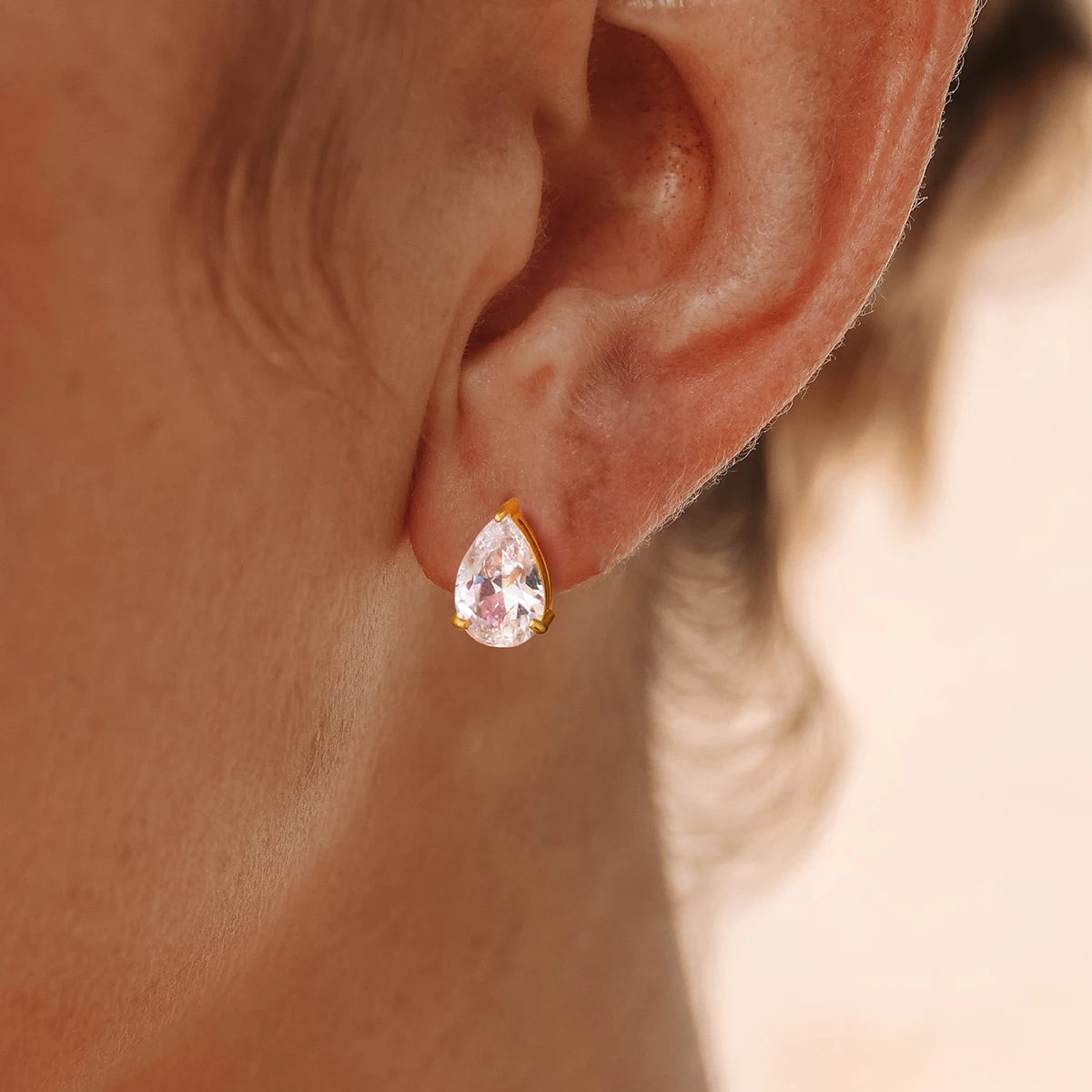 18K Gold Plated Chunky Huggie Hoop Earrings and stud with CZ Drop Charm | Waterproof Pear & Marquise Cut Diamond Style Earrings