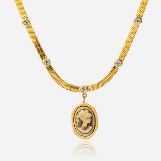 Vergulde kettingenset | Schelp Zeester & Cameo Hanger | Sierlijke Boho Sieraden