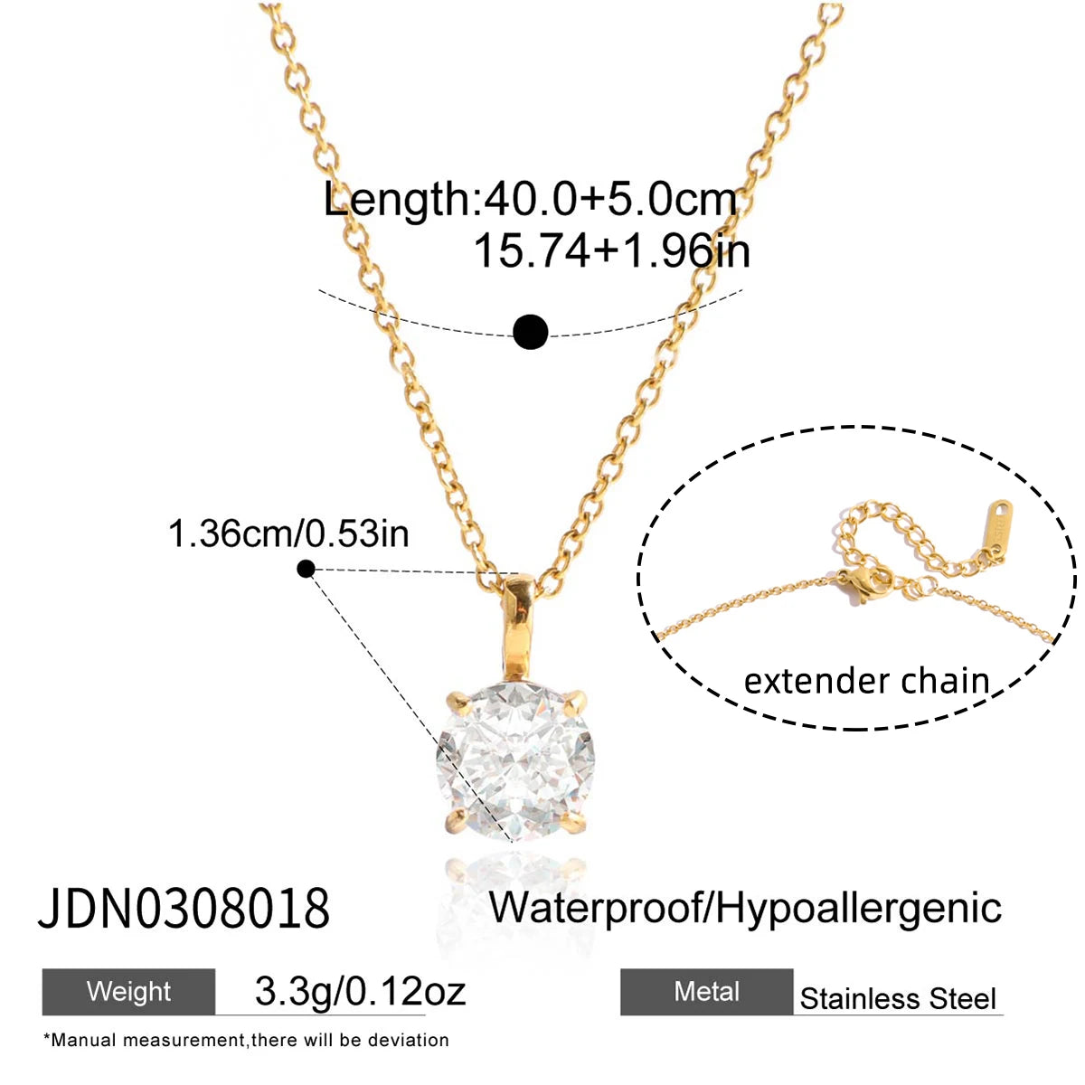 Klassieke gouden solitaire hanger ketting | Briljant geslepen diamant