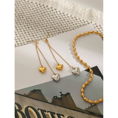 Two-Tone Heart Drop Earrings for Women | 18K Gold Plated Waterproof Tarnish-Free Dangle Earrings