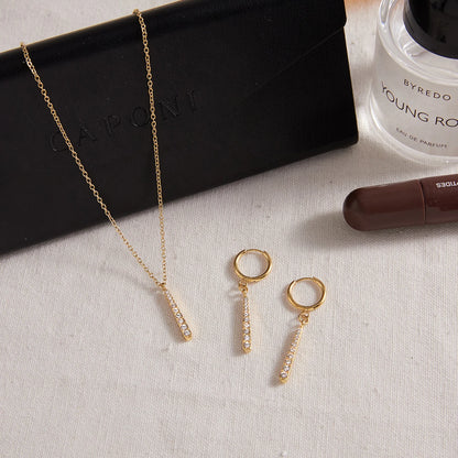 18K Vergulde Kristallen Staafketting & Oorbellen Set | Minimalistische Gouden Sieraden