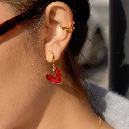 Premium 18K Gold Plated Red Heart Necklace & Hoop Earrings Set for Women – Waterproof & Tarnish-Free Jewellery & Jewelry