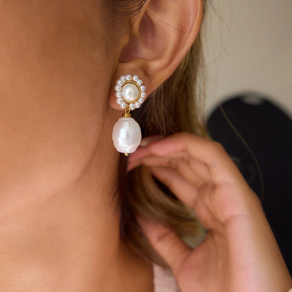 18K Gold Plated Pearl Drop Earrings – Waterproof Tarnish-Free Elegant Jewelry for Women
