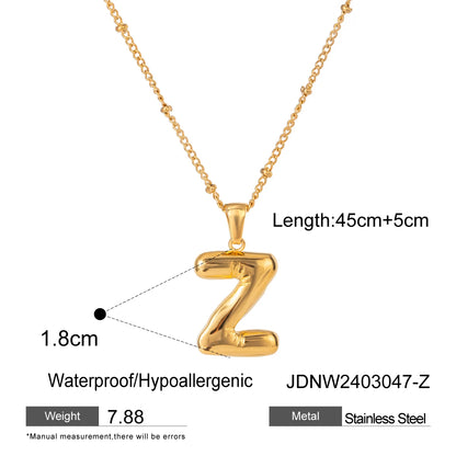 18K Gold Balloon Bubble Necklace | Minimalist Initial Letter Pendant | Stainless Steel Women’s Fashion Jewelry