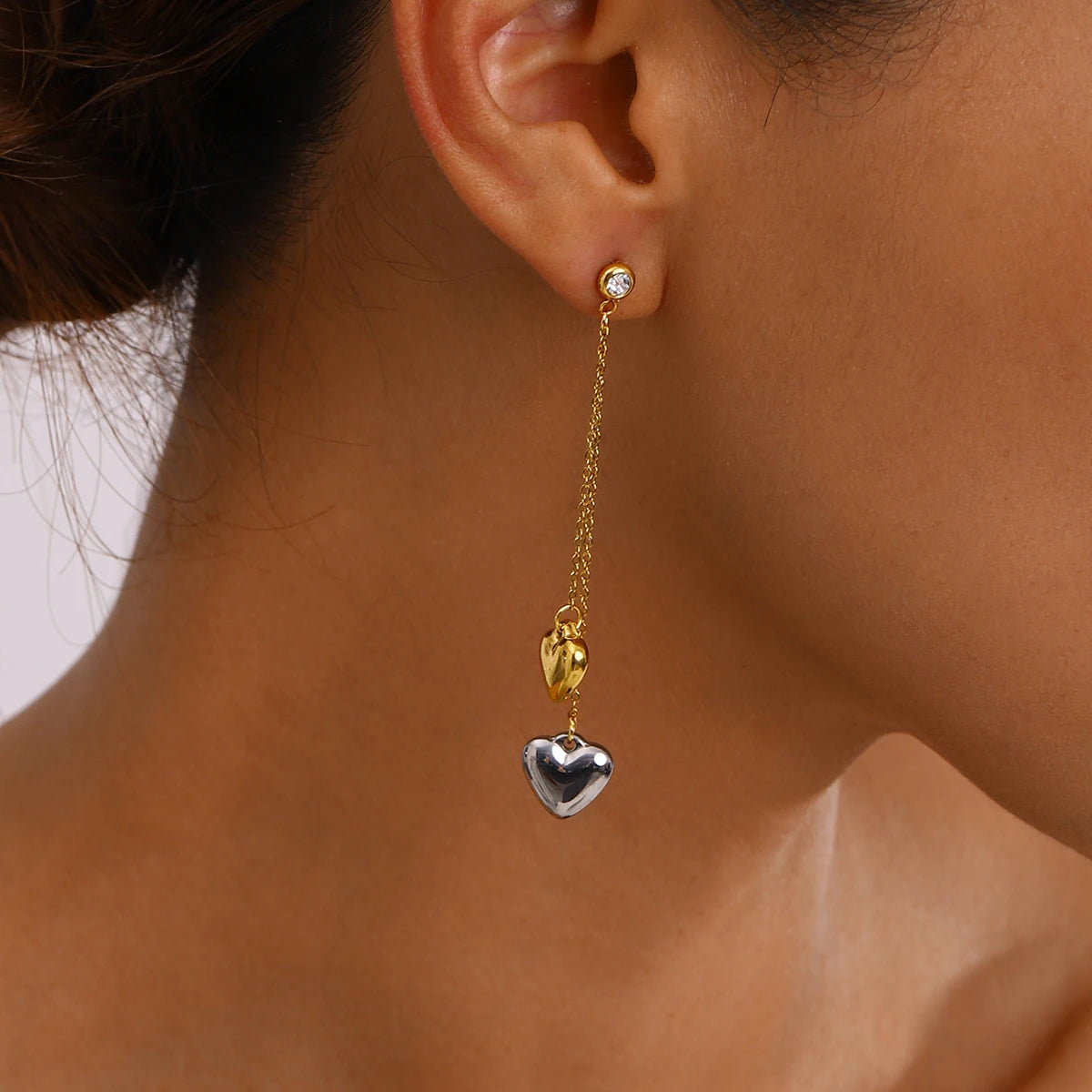 Two-Tone Heart Drop Earrings for Women | 18K Gold Plated Waterproof Tarnish-Free Dangle Earrings
