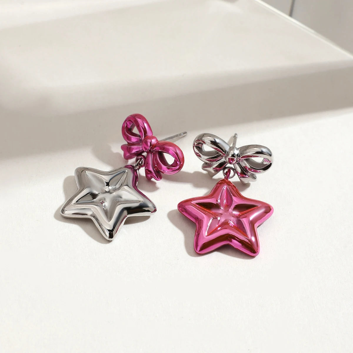 18K Vergulde Ster & Strik Oorbellen Set voor Dames – Waterdicht Roestvrijstalen Sieraden die niet verkleuren (Meerdere Ontwerpvarianten)