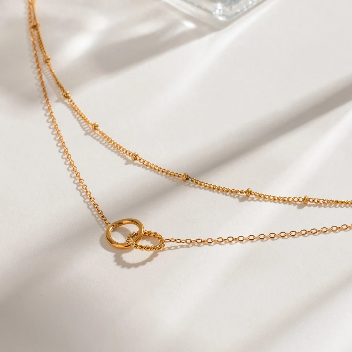 Minimalistische Double Ring Hanger Ketting | Verguld Waterdicht Vlekkeloos Sieraad voor Dames