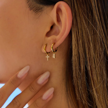 Cherry, Cross & Star Charm Huggie Hoop Earrings for Women – Gold Plated Waterproof Tarnish Free Stainless Steel Jewellery