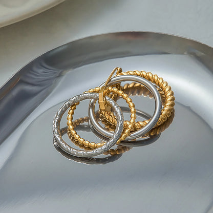 Edgy Safety Pin Stackable Ring Set | Mixed Metal Gold & Silver Tone Stainless Steel