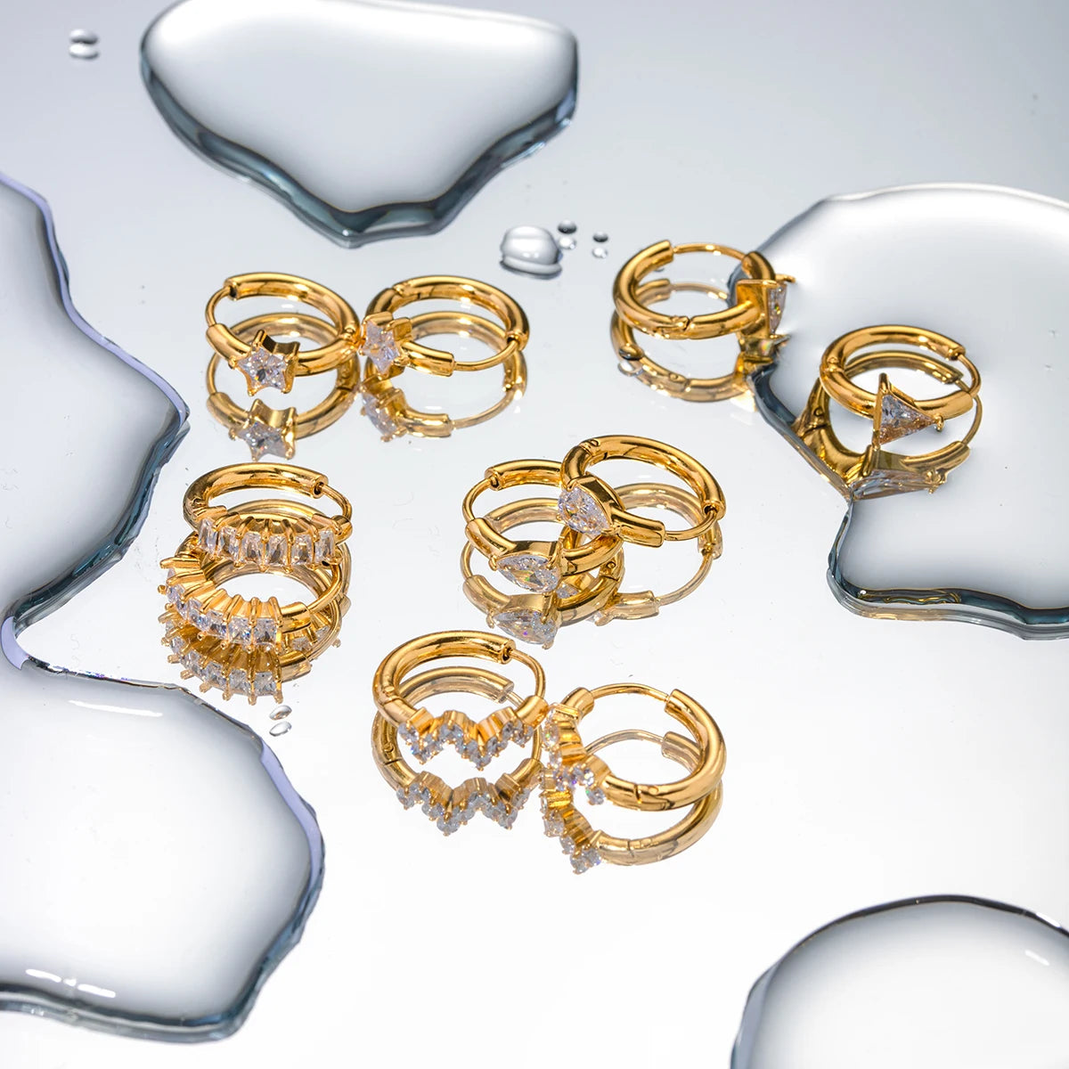 Gold Plated Huggie Hoop Earrings for Women – Waterproof Tarnish Free Stainless Steel Crystal Jewellery